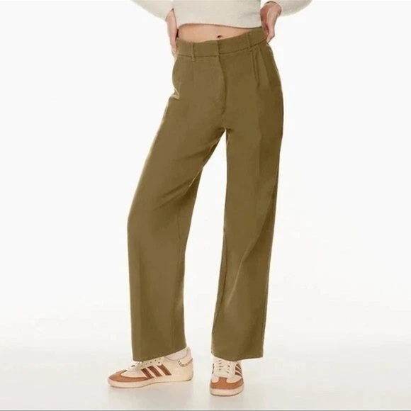 Wilfred Free x Aritzia High-Waisted Dion Wide-Leg Pants In Green Brown Size 6 - Picture 1 of 8